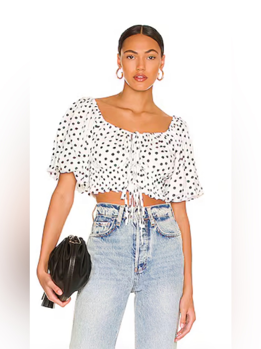 Minkpink White Floral Puff Sleeve Crop Top